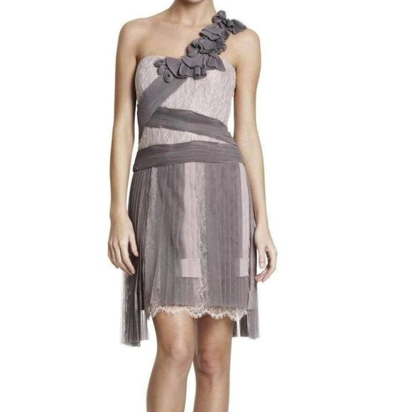 BCBGMaxAzria Pleated Contrast Lace Dress - Picture 2 of 8